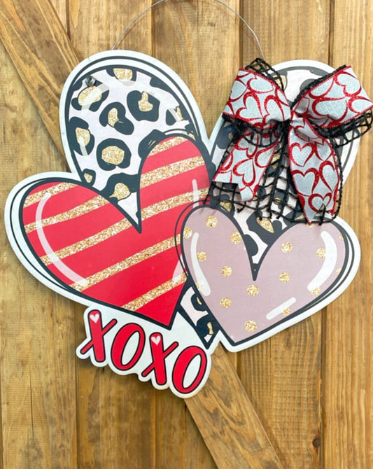 Three Hearts Leopard Valentines Day Door Hanger